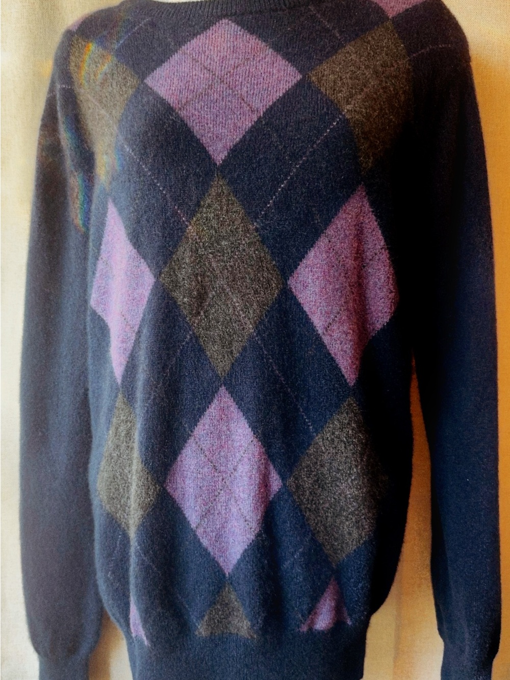 💜🖤 Grandpa Core 🧸 | Daniel Bishop 100% Cashmere Argyle Sweater | Navy | Size S